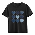 thumbnail image 1 of Girls Valentine's Day T-Shirt Short Sleeve Cotton Top with Denim Heart Print for Kids 4-10 Years, Black,Size 9 T, 1 of 9