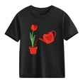 thumbnail image 1 of Girls Valentine's Day T-Shirt Short Sleeve Cute Tulip Heart Print Cotton Top 4-10 Years,Size 4 T, 1 of 9