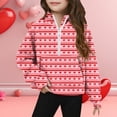 thumbnail image 1 of Girls Valentine's Day Zip Up Hoodie Heart Print Pullover with Pocket, Big Kids 6-12, Lightweight Red Pink Half Zip Jacket,Size 13 T, 1 of 5