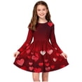 thumbnail image 1 of Girls Valentine's Dress Long Sleeve Heart Print A-Line Burgundy Party Dress for Kids 4-14 Years,Size 11-12 T, 1 of 6