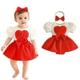thumbnail image 1 of Girls Valentines Day Outfit Short Sleeve Heart Embroidery Romper Tutu Dress with Bow Headband Set Cute Baby Girl Outfit Girl Outfits 12-18 Months, 1 of 9