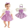 thumbnail image 1 of Girls Valentines Day Outfit Short Sleeve Heart Embroidery Romper Tutu Dress with Bow Headband Set Cute Baby Girl Clothes 9-12 Months Old Outfit Girl, 1 of 9