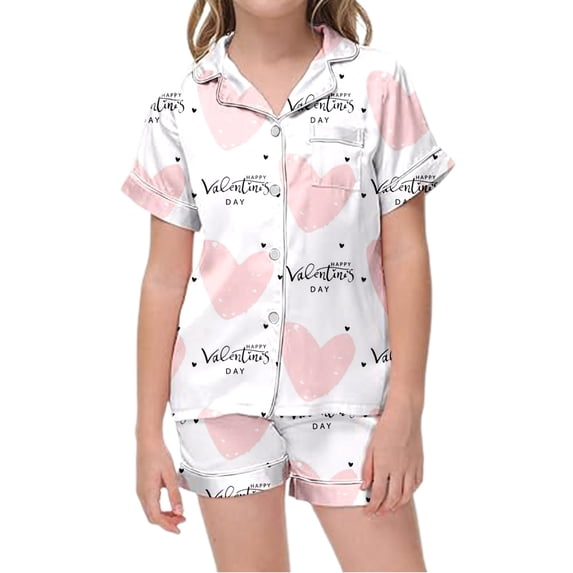 Girls Silk Pajamas 2025 Children's Shirt And Pants Set Valentine's Day Pajamas Set Pocket Set Light Pink,8-9 Years