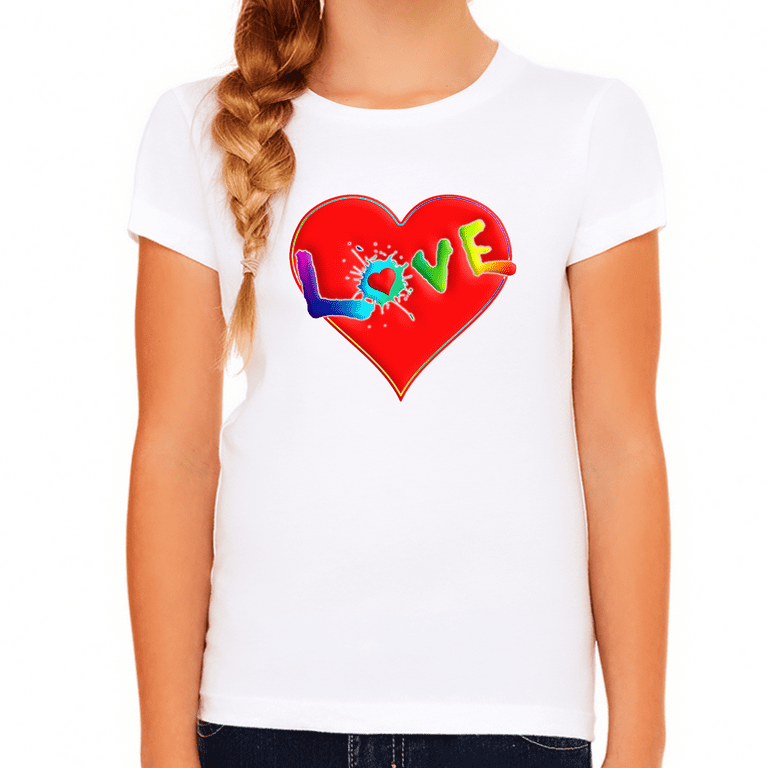 Girls Valentines Day Shirts Valentine's Day Hearts Love Kids Shirt Cool  Valentines Day Gifts for Kids 