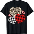 thumbnail image 1 of Girls Valentines Day Shirts Hearts Love Leopard Red Plaid T-ShirtMen's and women's gift, black and white T-shirt, size: Extra large S-4XL, 1 of 4