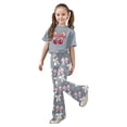 thumbnail image 1 of Girls Valentines Slightly Flared Pants Set With Bow Cherry Print Short Sleeve Slightly Flared Pants 2 Piece Sets Set Grey 11 Y-12 Y, 1 of 5