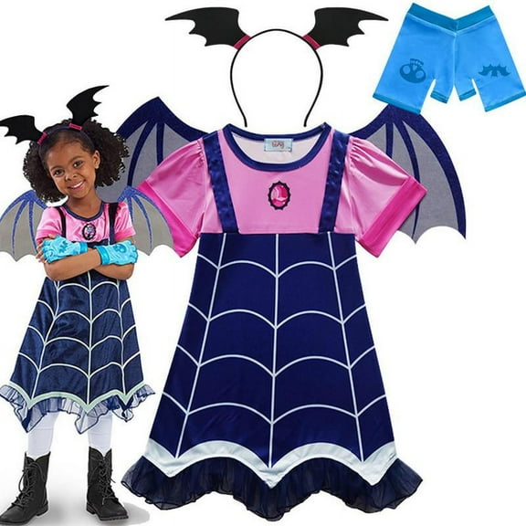 Girls Vampire Costume Dresses Vampirina Birthday Party Fancy Cosplay with Headband glove