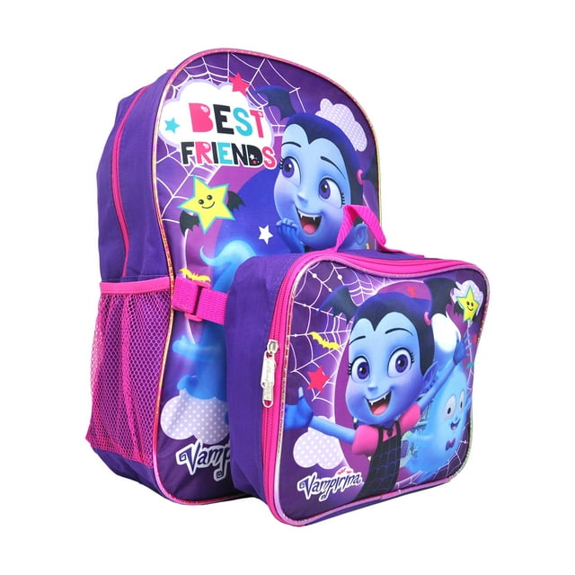 Girls Vampirina Best Friends Backpack 16" w/ Detachable Lunch Bag Purple