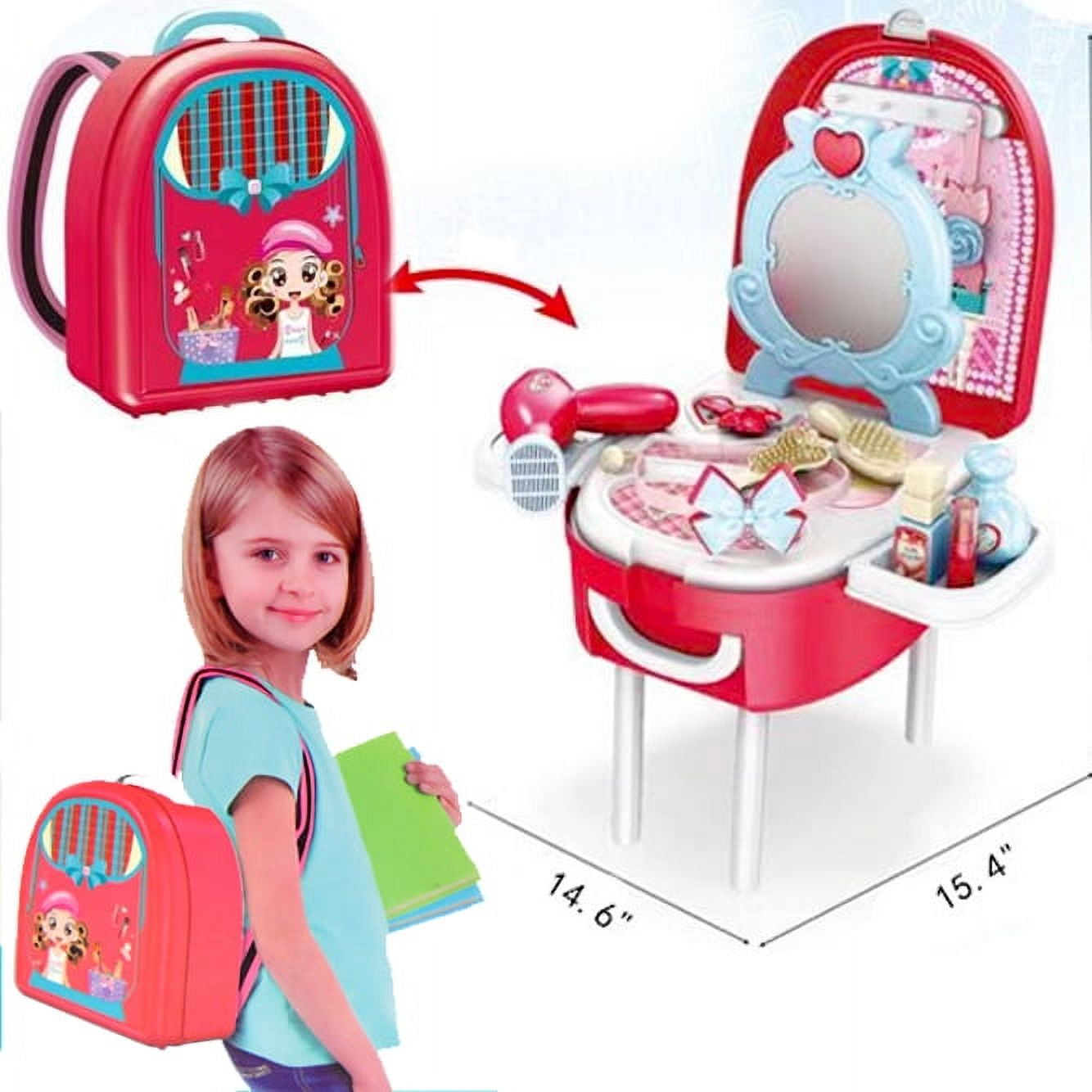 Girls Vanity Play Set Pretend Makeup Toddler Portable Backpack Toys