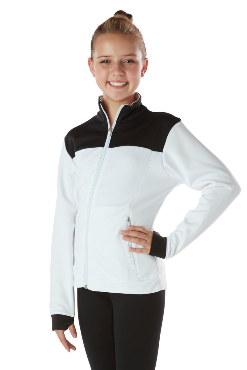 Covalent Activewear Girls Semi Fitted Varsity Team Jacket with Thumb Holes,  Full Zip, and Zippered Pockets 
