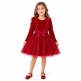 thumbnail image 1 of Girls Velvet Christmas Party Dress, Pearl Tutu Gown for Little Girls Winter Holiday, 1 of 10