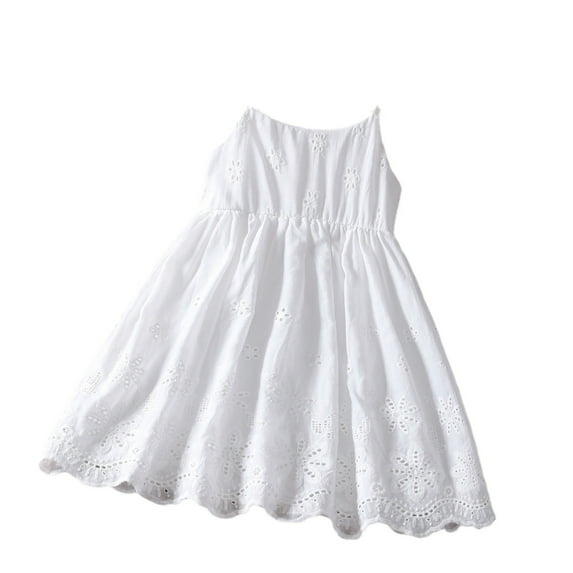 Girls Velvet Dress Baby Girl's White Dress Ruffle Sleeve A-Line Cute Dresses Sundress Cotton Princess Dress Drawstring Waisted Beach Sundress Party Dresses White 5Y