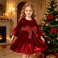 thumbnail image 1 of Girls Velvet Dress Girls Long Sleeve Xmas Party Dress (Red2), 1 of 3