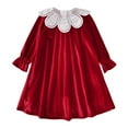 thumbnail image 1 of Girls Velvet Dress Toddler Flower Collar Long Sleeve Ruffle Princess Dresses Retro Festival A-line Dress, 1 of 8