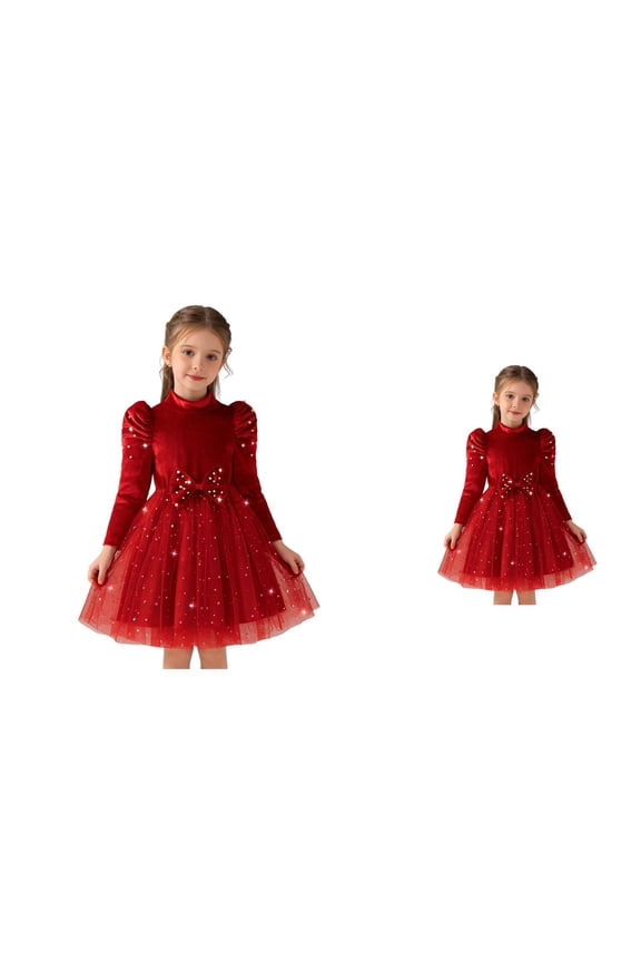 Girls Velvet Dress with Star Moon Skirt, Embroidery Flower Tutu Gown for Kids Princess Party Pageant Wedding Dresses – Fall Winter Clothes