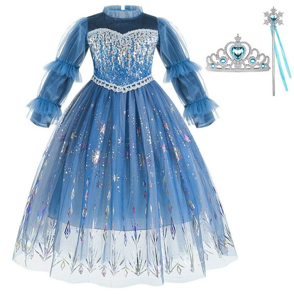 Girls Velvet Elsa Costume Princess Dress Halloween Cosplay Birthday Party Outfits