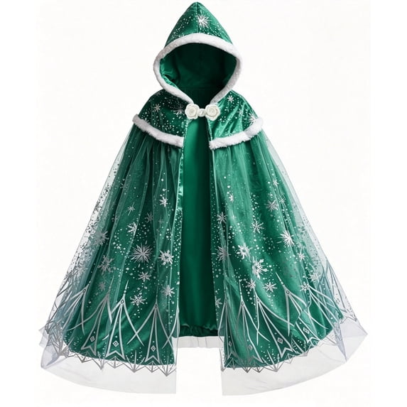 Girls Velvet Princess Cape Kids Hooded Fancy Cloak Dress up Cape Ice Outfit
