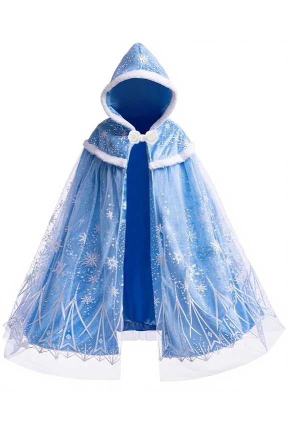 Girls Velvet Princess Cape Kids Hooded Fancy Cloak Dress up Cape Ice Outfit