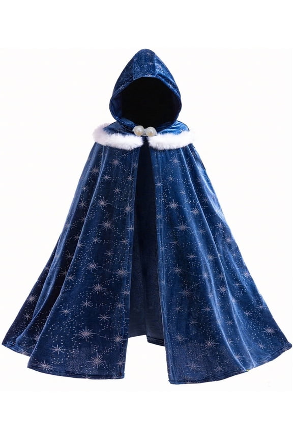 Girls Velvet Princess Cape Kids Snow Hooded Cloak 2-10Years