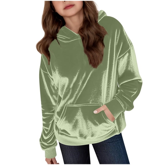 Girls Velvet Sweatshirts Long Sleeve Velour Hoodies Casual Pullover Soft Warm Shirts Y2k Loose Tops Winter Fall 4 Years, Mint Green