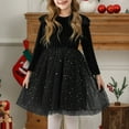 thumbnail image 1 of Girls Velvet-Tutu Dresses Tulle-Splice Size 5-12 Toddlers Kids Trendy Ruffle Long Sleeve Crewneck Solid Color Sequins A-Line Birthday Party Midi Dress, 1 of 3