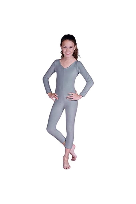 Girls Velvet Unitard, Gray - Medium 7-8