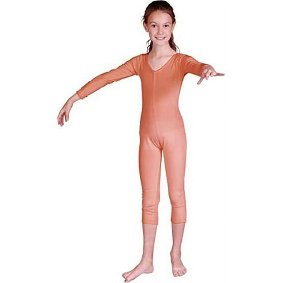 Girls Velvet Unitard, Peach - Extra Small 3-4