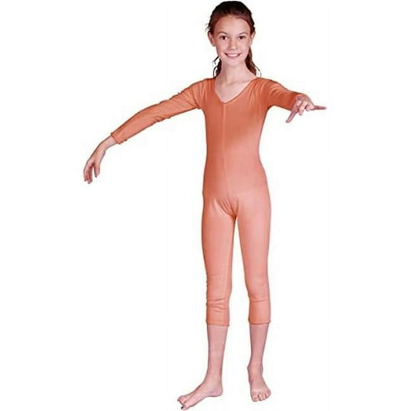 Girls Velvet Unitard, Peach - Small 5-6