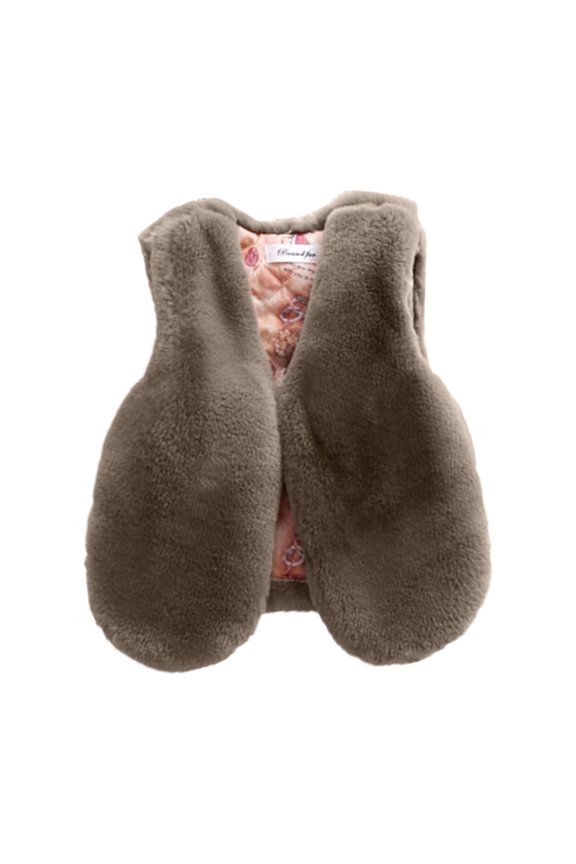 Girls Vest Kids Cute Thick Furry Vest Sleeveless Fur Outwear Coat Jacket Vest Puffer Quilted Gilet Plush Thick Warm Outwear Winter Clothes