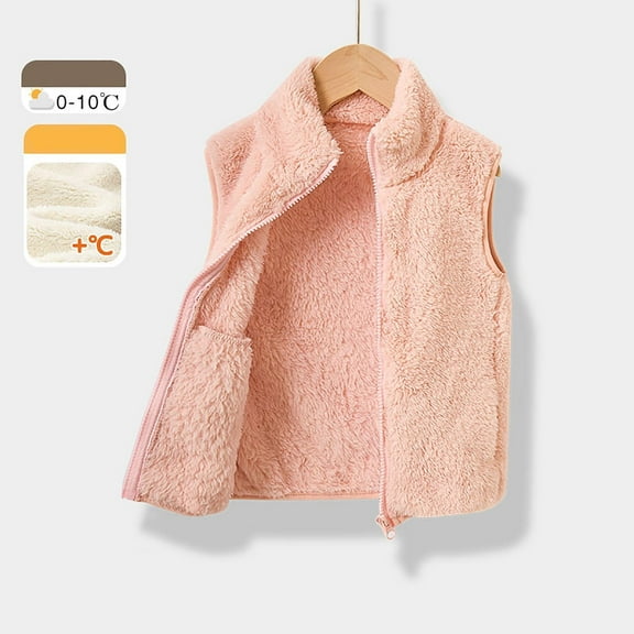 Girls Vest Stand Up Collar Teddy Vest Sleeveless Zip Winter Jacket Comfortable Warm Clothing for Kids