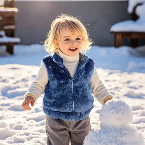 Girls Vest Zipper Blue Vests Puffy Winter Outfits 6-12M