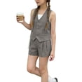 thumbnail image 1 of Girls Vest and Shorts Set with Bow Tie Gray, Wedding Party Church Outfit for Kids Little Girls, High Waisted 2 Piece,Size 3-4T, 1 of 5