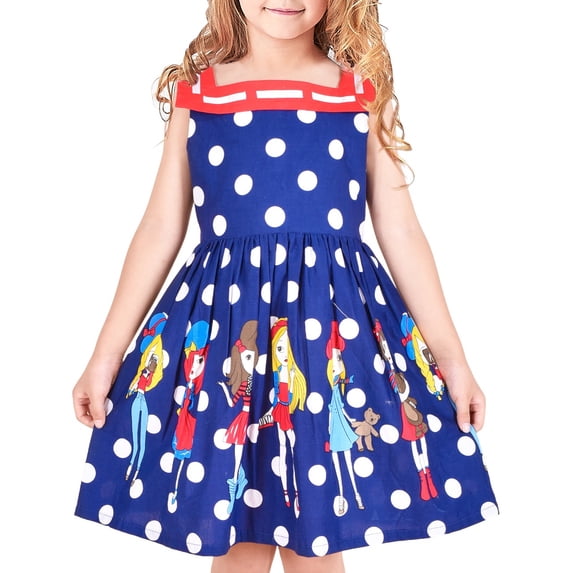 Sunny Fashion Girls Vintage Dress Retro 1950s Rockabilly Polka Dot Square Collar 10 Years