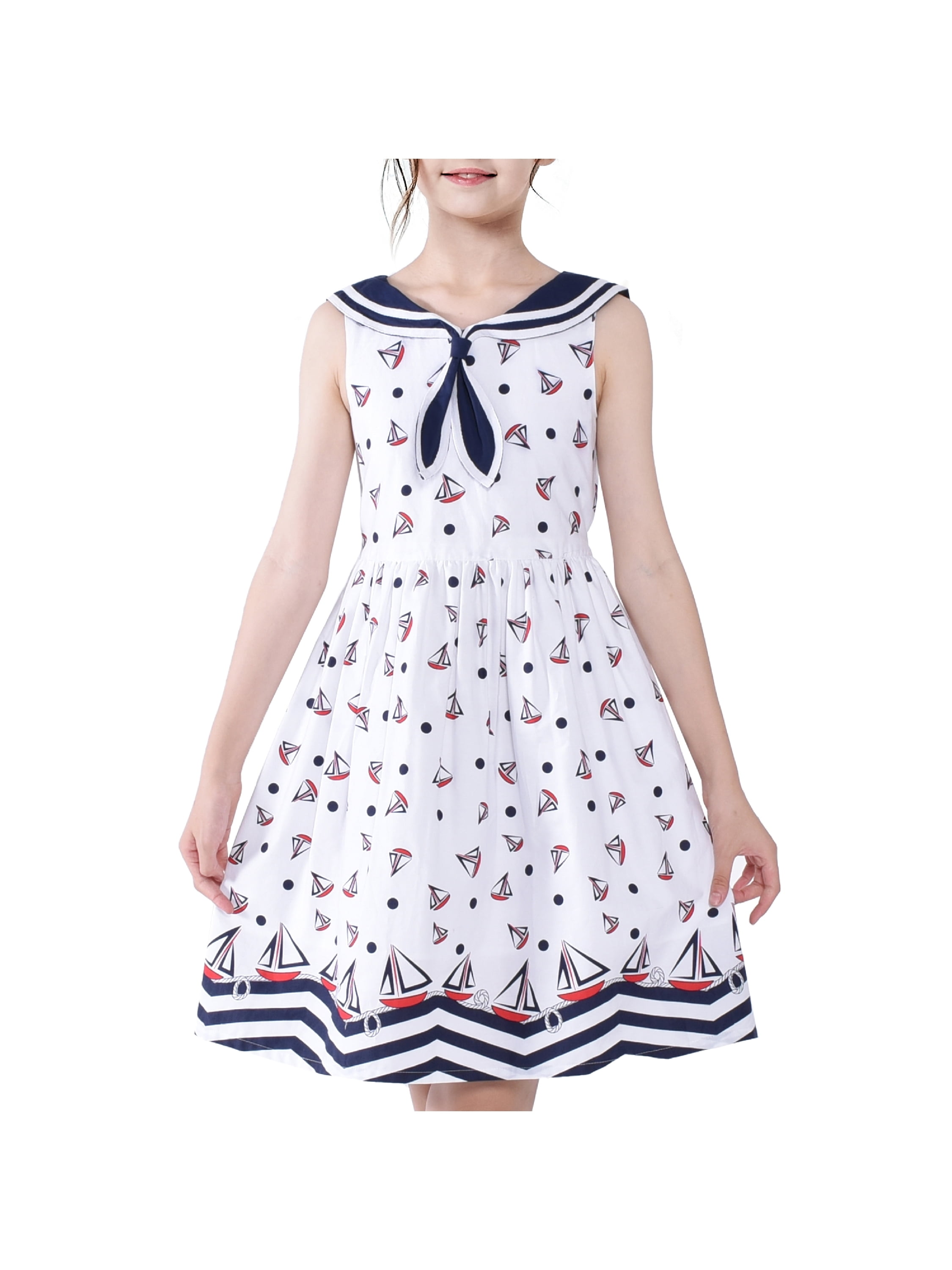 Girls Vintage Dress Retro 1950s Rockabilly Sailor Collar Water Ripple 10 Years Walmart