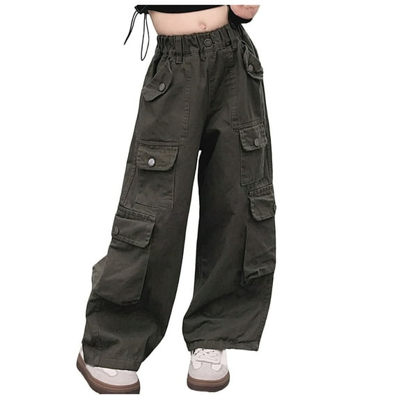 Girls' Vintage Multi-Pocket Cargo Pants Multi Pockets Lightweight Cotton Teens Trousers Weekend Teens 3-14 Years