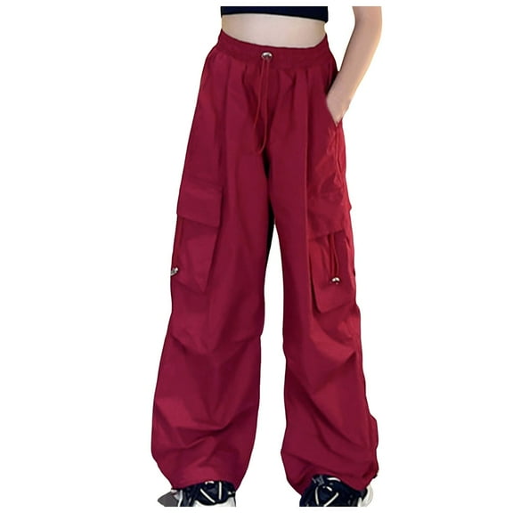 Girls' Vintage Multi-Pocket Cargo Pants Multi Pockets Lightweight Cotton Trendy Jogger Trousers School 7-14 Years