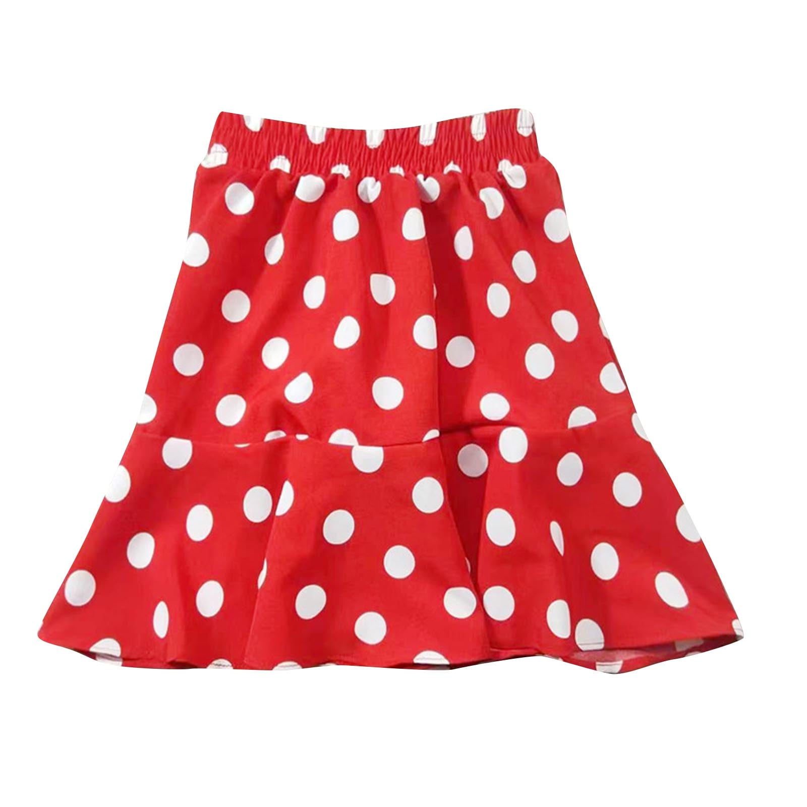 Girls Vintage Polka Dot Skirt 50s Chiffon Elastic Waist Ruffle