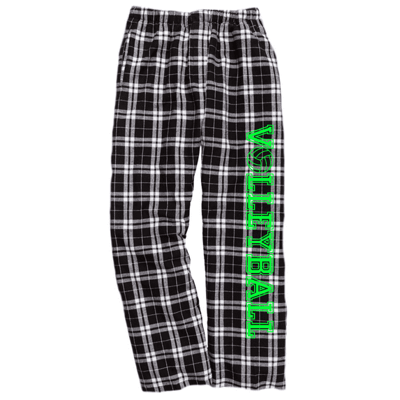 Girls Volleyball Black and White Flannel Pants (Neon Green, Youth Large 14/16)
