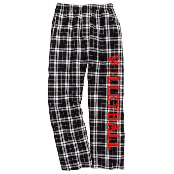 Girls Volleyball Black and White Flannel Pants (Red, Youth Large 14/16)