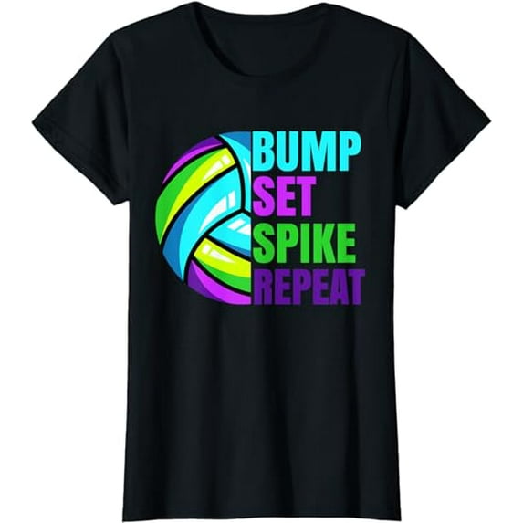 Girls Volleyball Bump Set Spike Repeat Blue Purple Teen T-Shirt