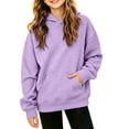 thumbnail image 1 of Girls Waffle Knit Hoodie with Pocket Casual Loose Fit Long Sleeve Trendy Kids Pullover Sweatshirt Fall Clothes Purple 10-12, 1 of 7