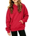 thumbnail image 1 of Girls Waffle Knit Hoodie with Pocket Long Sleeve Casual Loose Fit Trendy Kids Pullover Sweatshirt Fall Clothes Red 6, 1 of 7