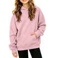 thumbnail image 1 of Girls Waffle Knit Hoodie with Pocket Trendy Loose Fit Casual Long Sleeve Kids Pullover Sweatshirt Fall Clothes Pink 5T, 1 of 7