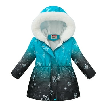 Girls Waist Puffer Jacket Star Printing Outwear with Pockets Long Sleeve Thick Hooded Down Jacket Toddler Casual Outdoor Warm Clothes Winter Clearance