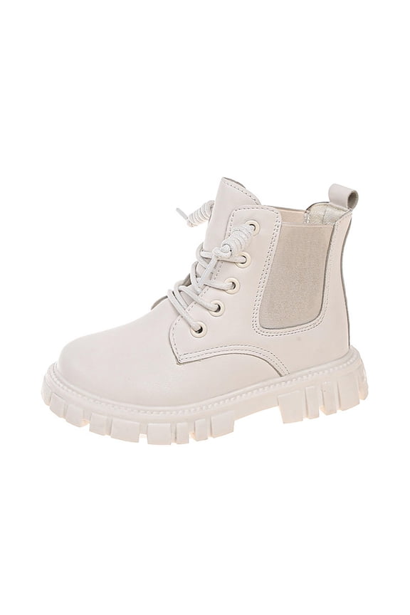 Girls Walking Ankle Boots Lace Up Boot Lug Sole Slip On Kids Winter Booties Casual School Shoes Low Heel Combat Boots PU Leather Boot Cowgirl Cowboy Western Bootie for Indoor Outdoor