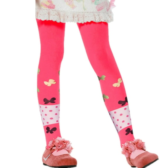 Girls Warm Assorted Pull-On Full Footed Tights, Multiple Colors Cute Printed XS, 6-Pack