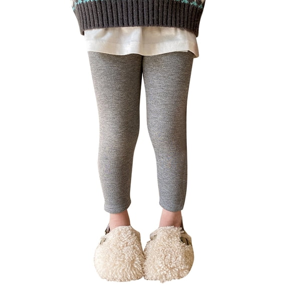 Girls Warm Leggings Cotton Fleece Thick Thermal Pants Basic Solid Color Elastic Waist Tights Toddler Kids Ankle Length Pants
