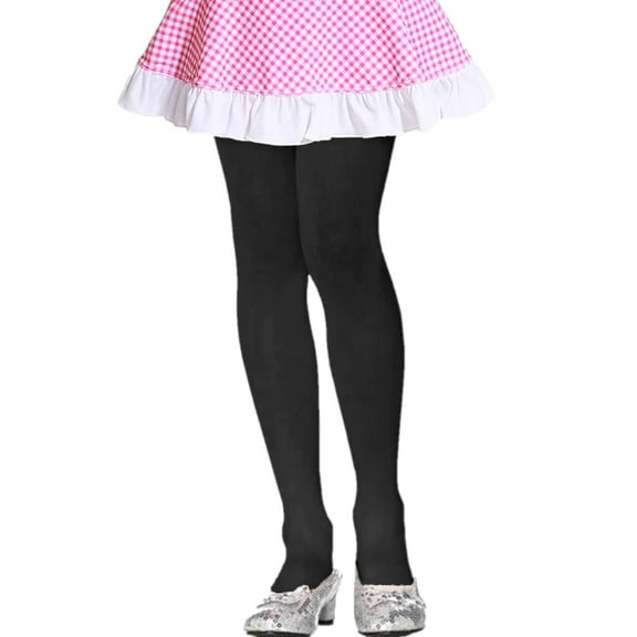 Girls Warm Plain Pull-On Full Footed Tights, Black L, 3-Pack
