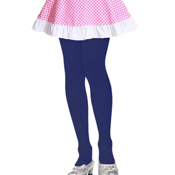 Girls Warm Plain Pull-On Full Footed Tights, Navy M, 1-Pack