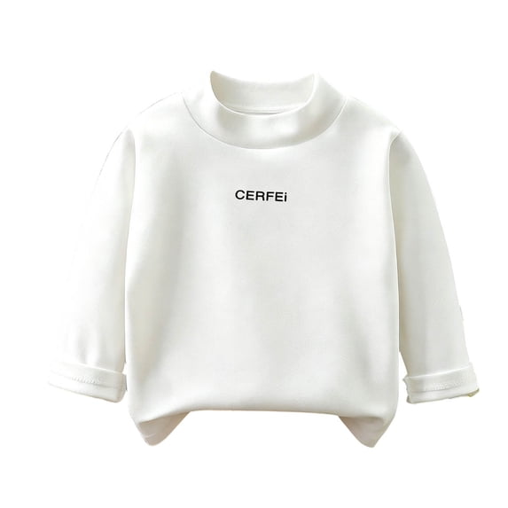 Girls Warm Undershirts Fleece Crew Neck Loose Fit Pullover Soft Long Sleeve Fall Winter Casual Outfits White 9-10Years